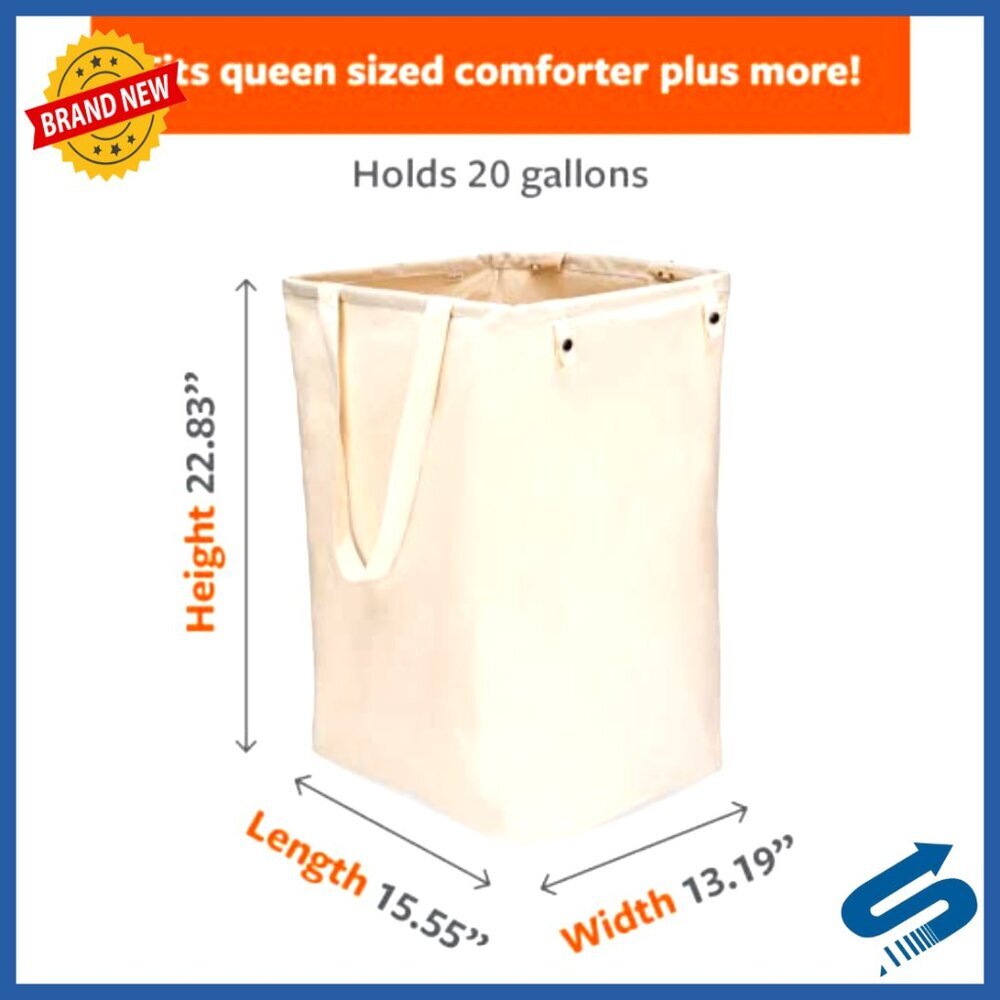 Collapsible Laundry Hamper Organic Cotton Tall Standing Basket with Handles - Picture 5 of 7